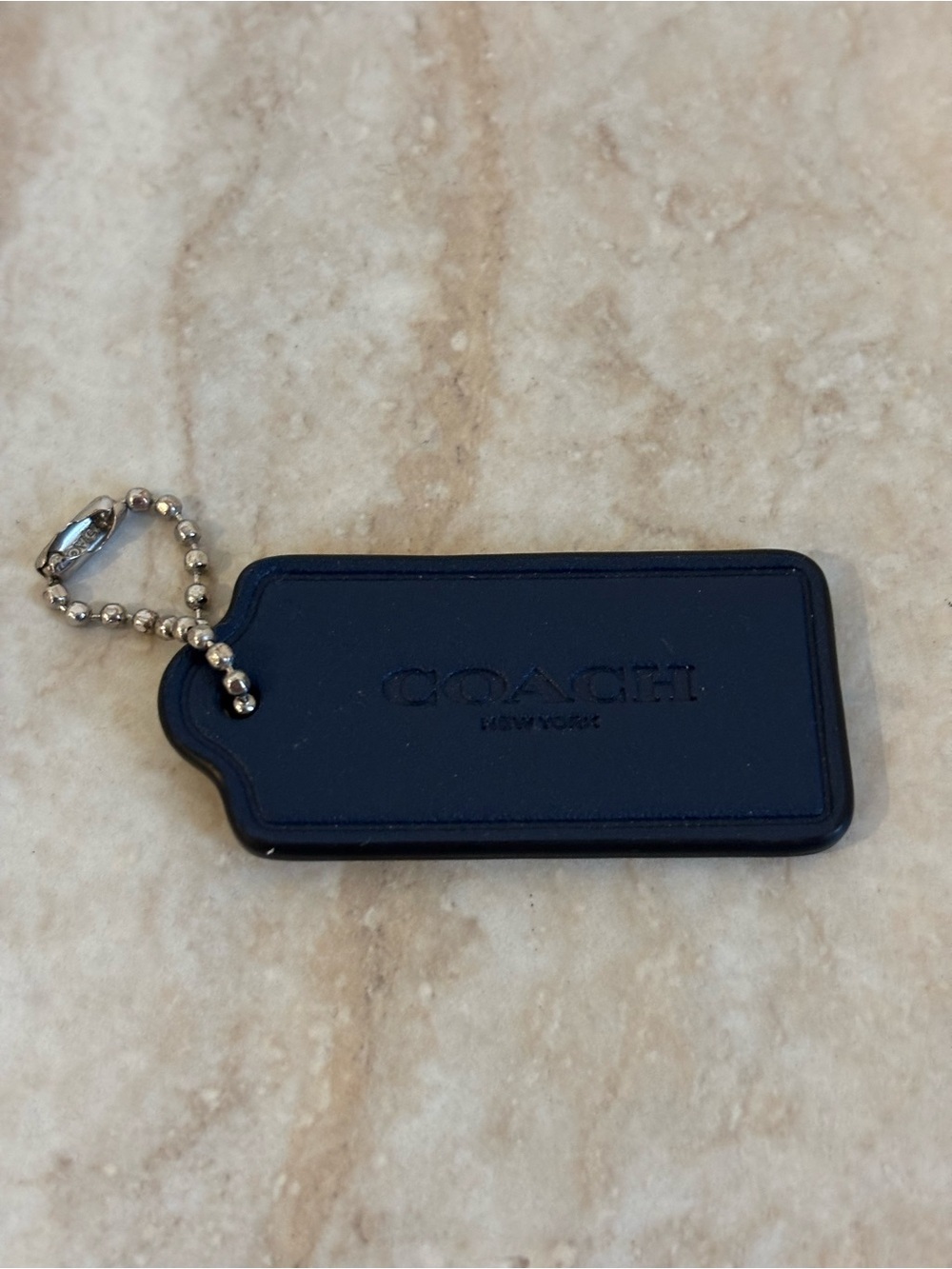 COACH Navy Leather Hang Tag with Ball Chain